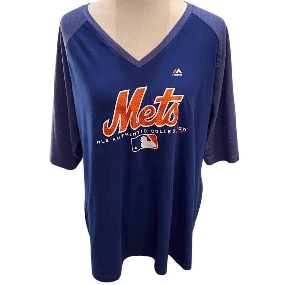 New York Mets Majestic Shirt Adult 2XL Blue and Orange MLB Baseball Athletic